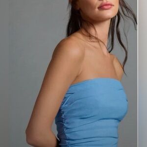 Anthropologie Blue Strapless Midi Dress